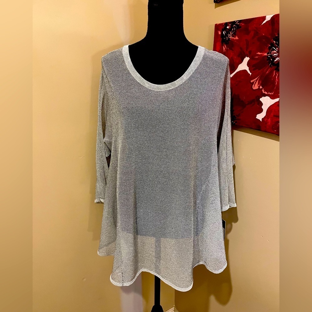 NWT IC by Connie Gray Fine Mesh Oversized 3/4 Sleeve Blouse, size Small